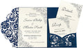 DORIS HOME 50pcs Laser Cut Wedding Invitation Pockets with Envelopes Blue, 5.12" x 7.12"Invitation Cards for Wedding, Anniversary (No Inserts Included)