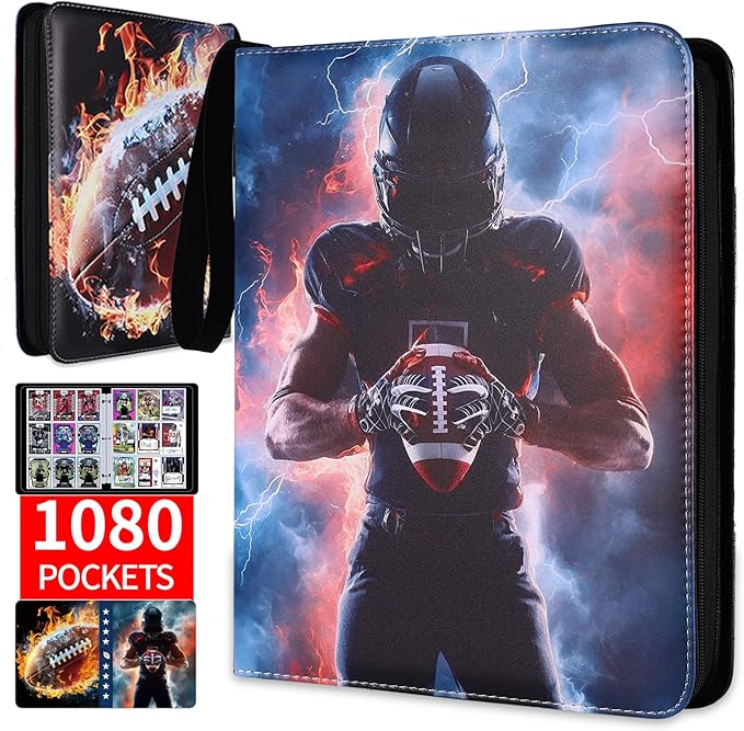 Football Card Binder 1080 Pockets, Ultimate Trading Card Ablums with 60 Page Removable Sleeves to Organize and Protect Your Sports Cards Like a Pro