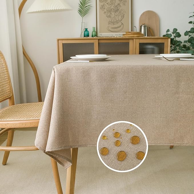 NLMUVW Linen Tablecloth for Rectangle Tables 70 Inch Burlap Textured Table Cloth Water Resistant Farmhouse Table Cover for Kitchen Dining Coffee, 54 x 70 Inch