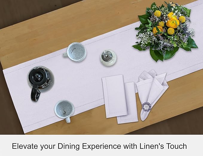 Ruvanti Linen Table Runner 36 Inches, Classic Hemstitch, Washable, Reusable, Non-Slipping, Stain Resistant- Perfect for Parties, Weddings, Dinners, Thanksgiving, Christmas, Indoor use – Lavender Grey