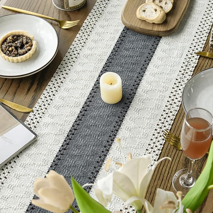 Artoid Mode Dark Grey Farmhouse Rustic Table Runner, Seasonal Holiday Hollow Kitchen Dining Table Decoration for Home Party Decor 12x90 Inch
