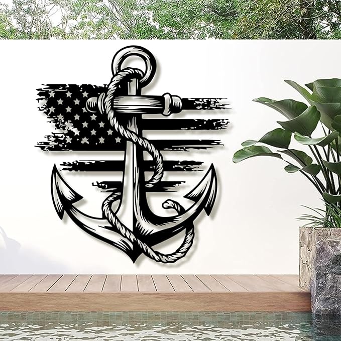 lunwall Metal Anchor Wall Decor, Anchor Metal Sign, Metal Anchor Decor, Anchor Metal Wall Art, Metal Nautical Wall Decor, Metal Wall Decor Coastal, Anchor Wall Decor (black, 35L x 32W / 90 x 81 cm)