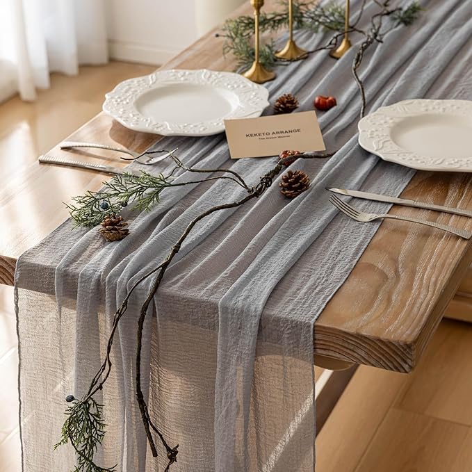 Cheesecloth Table Runner Dusty Blue Gauze Rustic Cheese Cloth Table Runner 120 Inch 10 FT for Wedding Baby Bridal Shower Birthday Engagement Party Long Sheer Boho Home Decorations