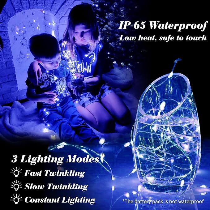 ZGWJ 8 Pack Fairy Lights Battery Operated, 7ft 20 Mini LED Fairy String Lights Silver Wire 3 Modes for DIY, Parties, Wedding, Bedroom, Halloween Christmas Decoration Blue