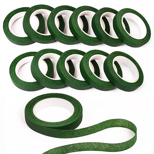 NESCCI Flower Tape,Floral Tape for Bouquets,12 Rolls of 1/2 "Wide Dark Green Flower Tape,Used for Wrapping Bouquet Stems and Flower Crafts,Wedding Bouquet (Dark Green, Size 264 Yards)