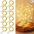 WATERGLIDE 12 Pack Fairy Lights Battery Operated (Included), 7 ft 20 LED Mini String Lights, Waterproof Silver Wire Firefly Starry Lights for DIY Wedding Christmas Party Mason Jars Decor, Warm White