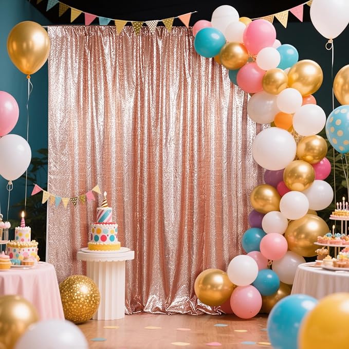SquarePie Sequin Backdrop Not See Through Thick Background Glitter Curtain Party 20FT x 10FT Rose Gold