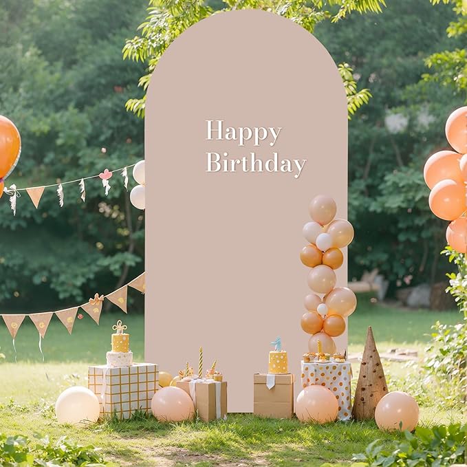 6.6FT Nude Arch Backdrop Cover - Polyester Fitted Wedding Arch Stand Covers Round Top Chiara Arch Backdrop Cover for Birthday Party Banquet Photo Background Decoration