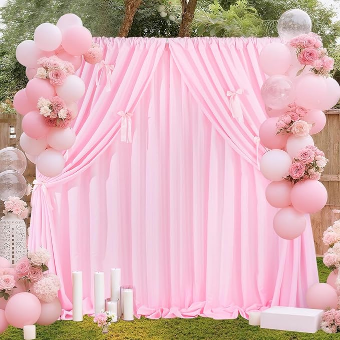 Pink Backdrop Curtain 2Panels : 11.6×8ft Wedding Backdrop Wrinkle Free Polyester Background - Bridal Shower Outdoor Decorations
