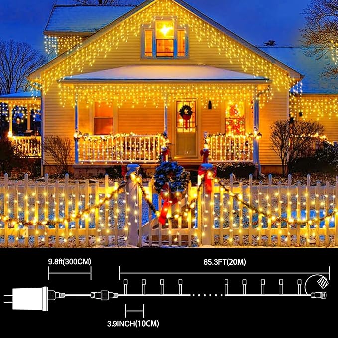LAMPHOME 66ft Christmas Decorative Mini Lights,200 LED Transparent Wire Fairy Starry String Lights Plug in, 11 Lighting Modes, for Indoor Outdoor Xmas Tree Wedding Party Decoration (Warm White)