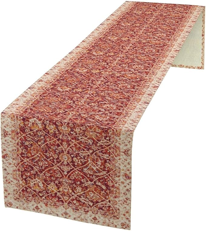 Boho Floral Vintage Table Runner, Retro Red Flower Rustic Country Farmhouse Abstract Pattern for Home Kitchen Table Decor Dining Coffee Room Party Decor 13x72in