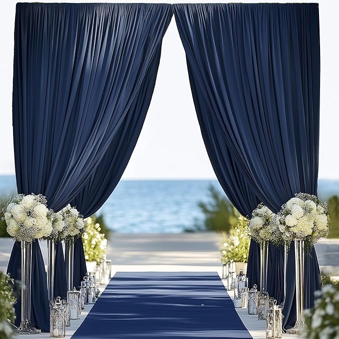 10ftx14FT Wrinkle Free Navy Blue Backdrop Curtain, 2 Panels 14FT Height Navy Blue Wedding Backdrop Drapes, Silky Polyester Back Drop Cloth for Birthday Photography Background Party Backdrop Draping