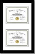 Creative Picture Frames 10X16Bk-W Black Vertical Double Diploma Frame With 2 Opening White Matting | Holds 2-6X8-Inch Documents With Installed Wall Hanger (White Mat-Vertical Black Frame, 7X9)