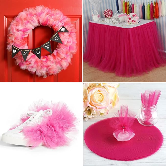 Fuchsia Tulle Fabric Rolls 6 Inch by 100 Yards (300 feet) Fabric Spool Tulle Ribbon for DIY Tutu Baby Shower Birthday Party Wedding Halloween Decorations Christmas Craft Supplies
