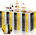 3 Pack 29 x108 Inch Black Gold Silver Foil Fringe Table Skirts Metallic Banner for Tinsel Streamer Garland Backdrop for Parade Floats Wedding Thanksgiving Birthday Christmas Halloween Party Decoration