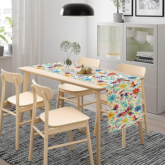 Mexican Table Runner,Boho Colorful Nature Inspired Flowers and Birds Table Cloth Kitchen Dining Table Home Party Decoration 13x36 Inch