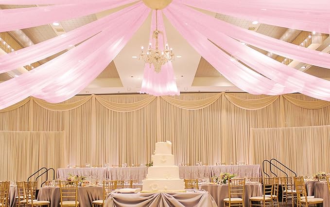 6 Panels Pink Ceiling Drapes for Wedding 5ftx40ft Ceiling Drapes Wedding Arch Draping Fabric Cheesecloth Sheer Curtain Romantic Ceiling Decorations for Weddings Party Banquet Ceremony Stage