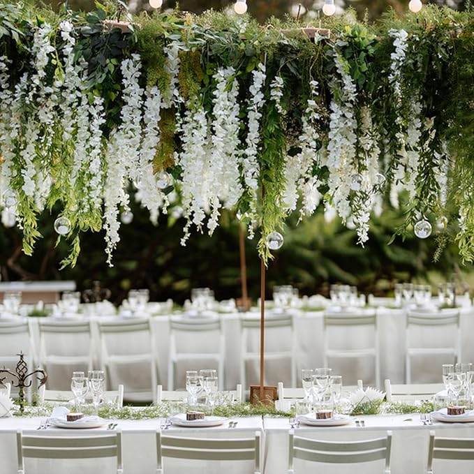 Wisteria Hanging Flowers,Fake Hanging Flowers,Wisteria artificiales Garland for Home Wedding Arch Floral Party Garden Ceremony Outdoor Decor,3.6 feet Long(75,White)