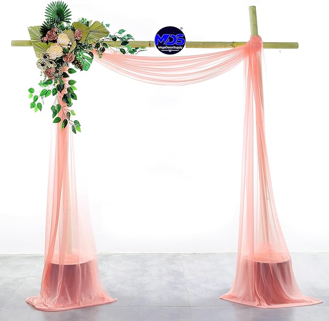 MDS Halloween Chiffon Draping Fabric - 1 Panel, 30" Wide x 50ft Long - Sheer Spooky Arbor & Canopy Drapery for Haunted House Backdrops, Party Ceilings, DIY Costumes & Themed Events - Peach