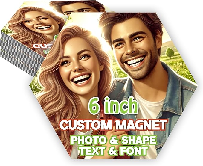 KETABAO – 6" Add Your Image Custom Hexagon Photo Magnets - Photo Fridge, Storage Cabinet and Car Decoration Magnets