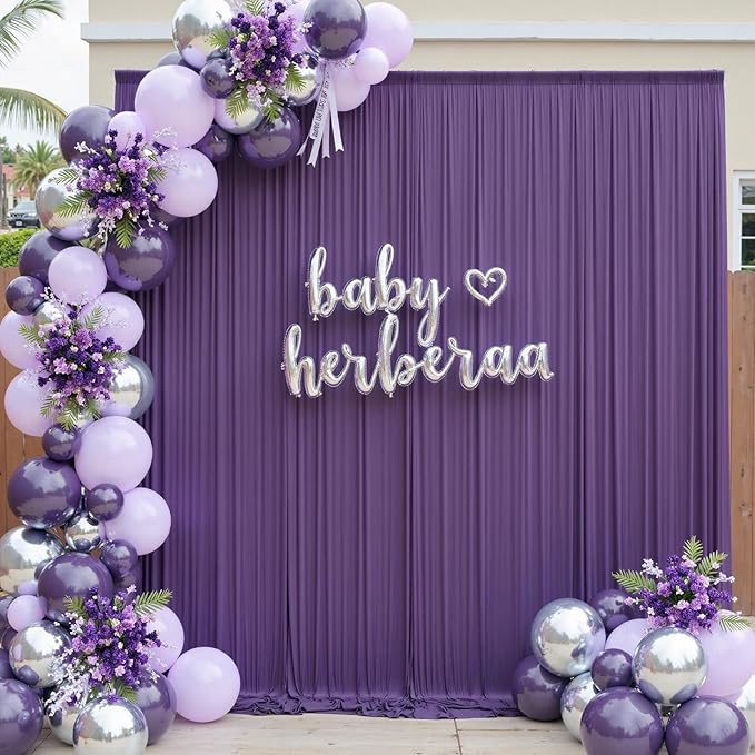 8 Panels Purple Backdrop Curtains for Party Background, Wrinkle Free Purple Photo Backdrop Drapes Back Drop Cloth for Wedding Birthday Photography Baby Shower Decor, 40ftx10ft