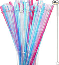 48 Pcs Plastic Straws with Team Bride Flags Reusable Glitter Drinking Straw(Red, Dark Blue, Pink, Champagne, Purple, Blue)