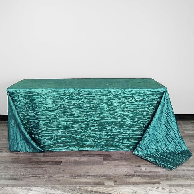 YOUR CHAIR COVERS - 90 x 132 inch Rectangular Crinkle Taffeta Tablecloth - Teal, Rectangle Table Linens for 6 ft Rectangular Tables, Wedding Crushed Table Cloth