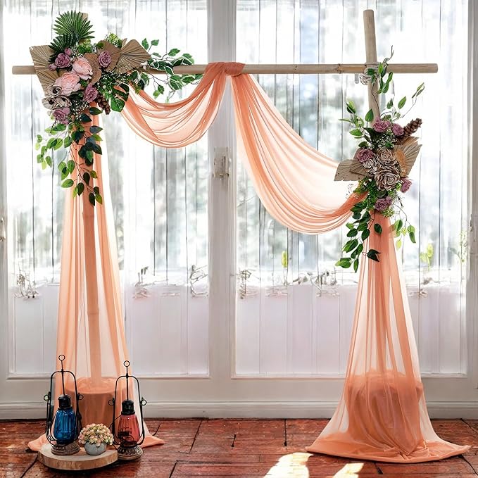 MDS Halloween Chiffon Draping Fabric - 1 Panel, 30" Wide x 30ft Long - Sheer Spooky Arbor & Canopy Drapery for Haunted House Backdrops, Party Ceilings, DIY Costumes & Themed Events - Coral Peach