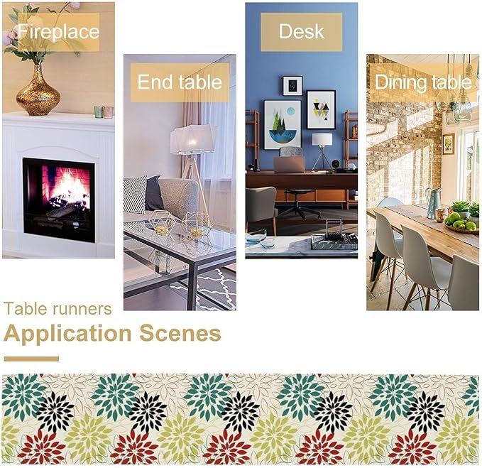 Abstract Red Dahlia Vintage Table Runner, Geometric Lines Mid Century Vintage Modern Colorful Table Runner for Party Kitchen Dining Living Room Laundry Room Decor, 13x70 Inch