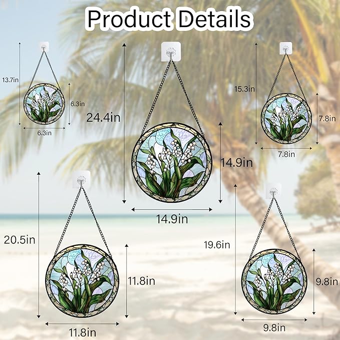 Stained Glass Window Hanging, White Green Lily of The Walley Flowers Sun Catcher for Door Home Decor Plants Suncatcher Christmas Mother's Day Birthday Gifts for Women Men Mom Nana 11.8 in