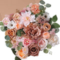 SERRAFLORA Artificial Flowers Combo Box Set Faux Flowers Bulk Flower Leaf with Stems for DIY Wedding Bouquets Centerpieces Baby Shower Party Home Decorations(Champagne Pink)