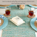 Chardin home Natural Jute Table Runner 13x72 Inch – Vintage Boho Rustic Table Decor – Handwoven Table Runner in Natural Jute and Aqua Turquoise – Farmhouse Dining or Console Table Accent