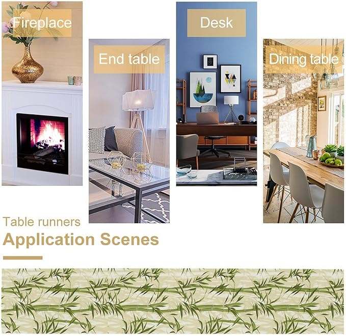 Bamboo Table Runner,Green Plant Leaf Pattern Table Cloth Kitchen Dining Table Home Party Decoration 13x60 Inch