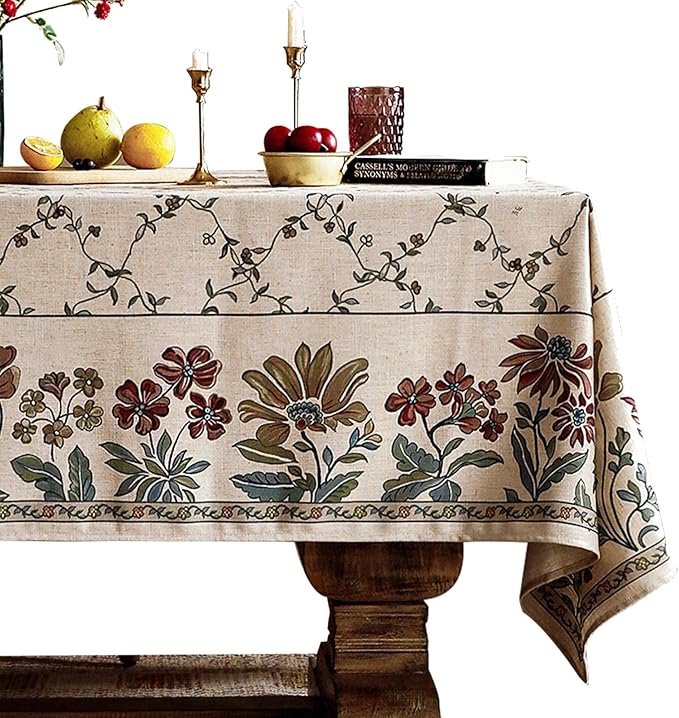 patdrea Designer Linen French Long Tablecloth for Rectangle Table,Fall Country Breathable Floral Tablecloths,Table Cover for Kitchen Dining,Tea Party,Christmas,Thanksgiving,63"x102"-Oliveirad
