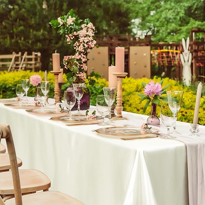 TURSTIN 8 Packs Ivory Satin Tablecloth 102 x 58 Inch Overlay Satin Table Cover Rectangle Bright Silk Tablecloth Smooth Fabric Table Decoration for Wedding Banquet Party Events