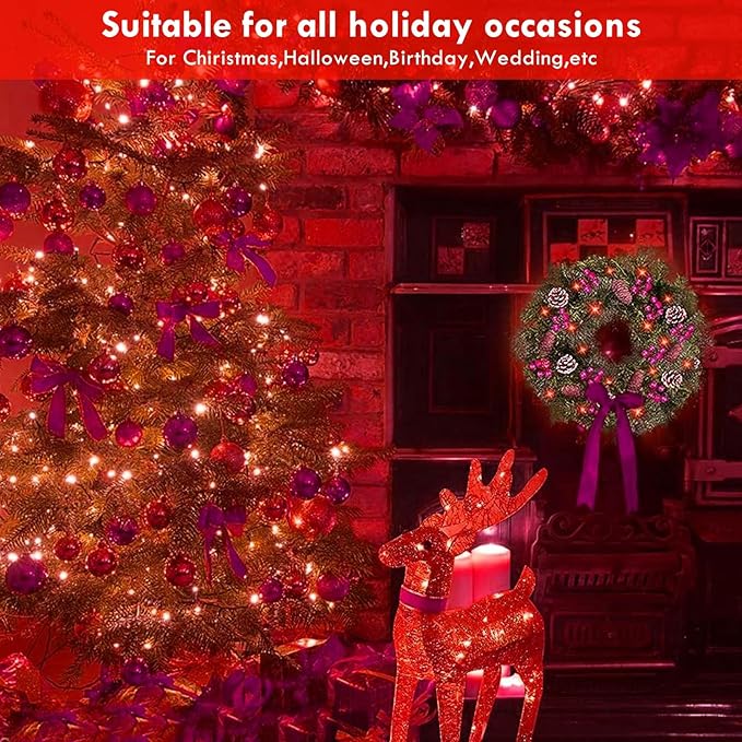 3 Pack Fairy Lights Battery Operated with Remote Control Timer, 26 FT 80 LED String Lights Outdoor Indoor Decorations, 8 Modes Twinkle Lights for Christmas Party Wedding Birthday Bedroom Décor (Red)