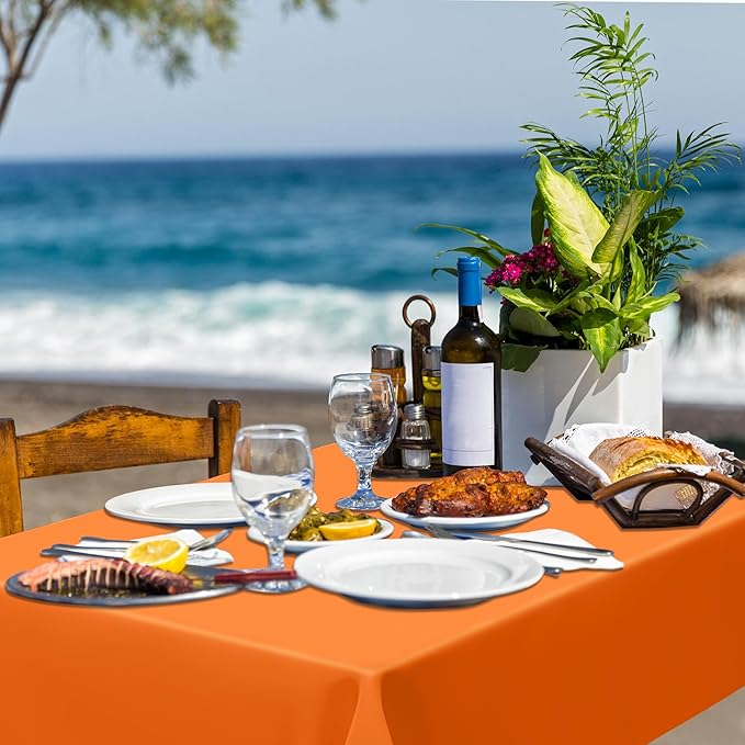 QZYL 4 PCS Table Cloth, 54" x 108" Orange Tablecloth Plastic, Multiple Colors Disposable Tablecloth for Indoor Outdoor Home Essentials, Waterproof Table Covers of Baptism Decorations Picnic Themed