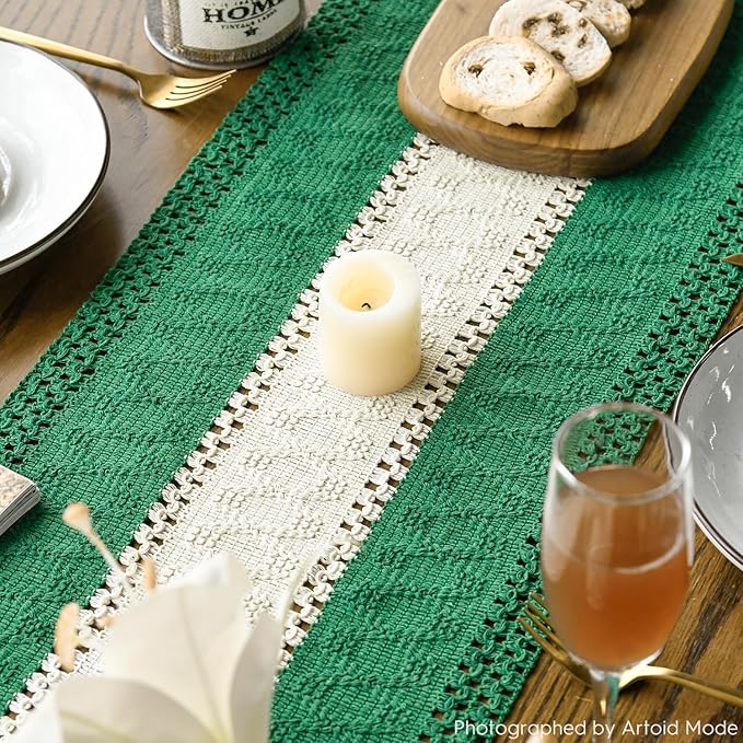 Artoid Mode Dark Green Farmhouse Rustic Table Runner, Seasonal Hollow Kitchen Dining Table Decoration for Home Party Decor 12x48 Inch