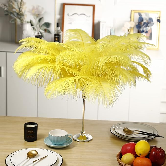 Larryhot Yellow Big Ostrich Feathers - 10pcs 16-18 inch for Vase,Wedding Centerpieces and Carnival Party(Yellow)