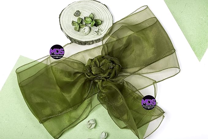 MDS Pack of 50 PCS Organza Chair Sashes Wider Dining Chair Bows Ribbon Tie Back for Wedding Party Birthday Bridal Shower Reception Event Banquet Home Chair Cover Decoration - Olive Green