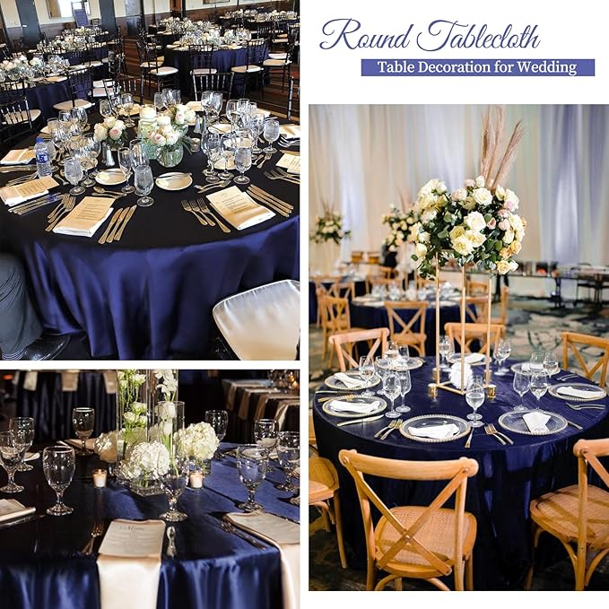 fani 12 Pack 120 Inch Navy Blue Satin Tablecloth - Premium Bright Silky Round Tablecloth Overlay Smooth Fabric Table Cover, Table Decoration for Wedding Party Banquet Events Restaurant Kitchen Dining