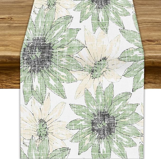 Chrysanthemum Vintage Floral Table Runner, Elegant Yellow Sunflower Spring Summer Elegant Pattern Artichokes Flower Table Runner for Party Kitchen Dining Living Room Decor, 13x108 Inch