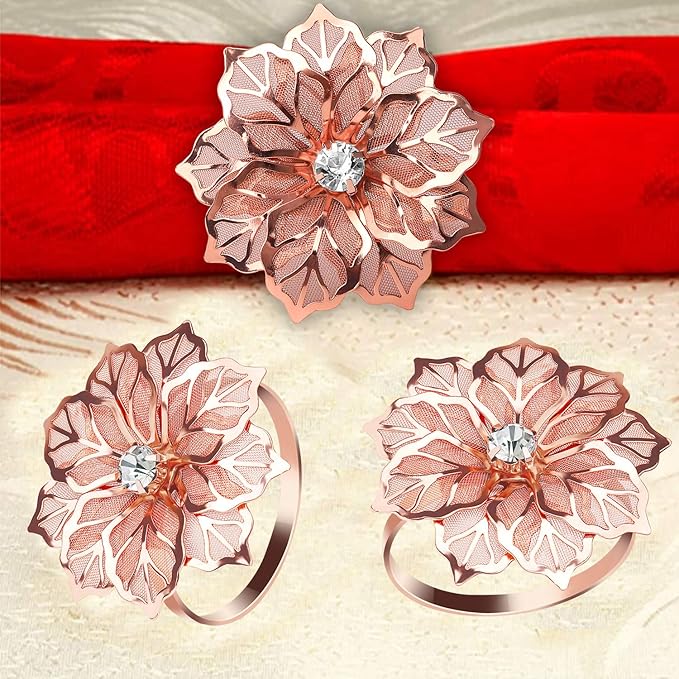 KPOSIYA Flower Napkin Rings Holder Metal Rose Gold Napkin Rings Set of 12 for Wedding Party Holiday Banquet Christmas Dinner Delicate Serviette Buckles Decor Favor (12, Rose Gold)