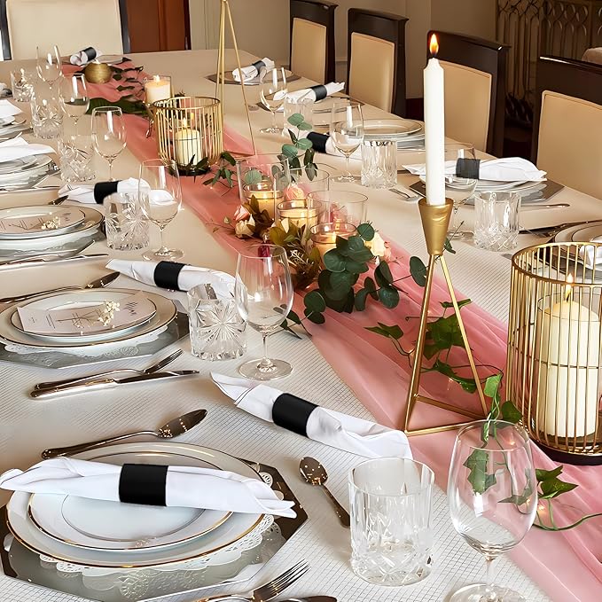 Polymer Material Reusable Napkin Band, Glue-Free Tear-Proof Water Resistant Oil-Proof Napkin Bands Set of 50(Front Black Color and Back White), 6 Adjustable Sizes Napkin Rings