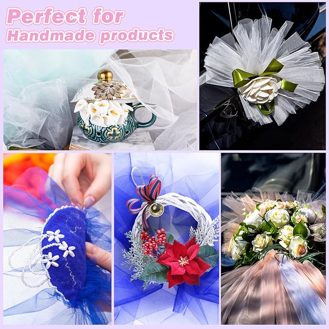 6" x 200 Yards Aqua Blue Tulle Fabric Rolls, Blue Spool Tulle Ribbon for DIY Tutu Skirt Wedding Decoration Baby Shower Birthday Party Backdrop Christmas Gift Wrapping Bow Craft Supplies
