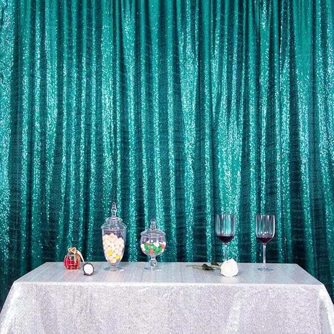 SquarePie Sequin Backdrop Curtain Not See Through Thick Glitter Background for Party 6FT x 6FT Teal