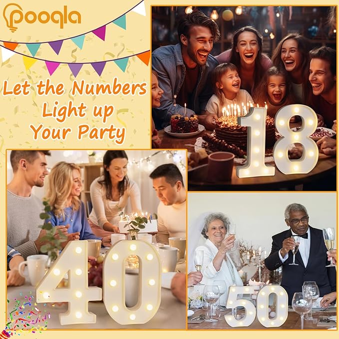 Pooqla Decorative Led Light Up Number Letters, White Plastic Marquee Number Lights Sign Party Wedding Decor Battery Operated Number (2)