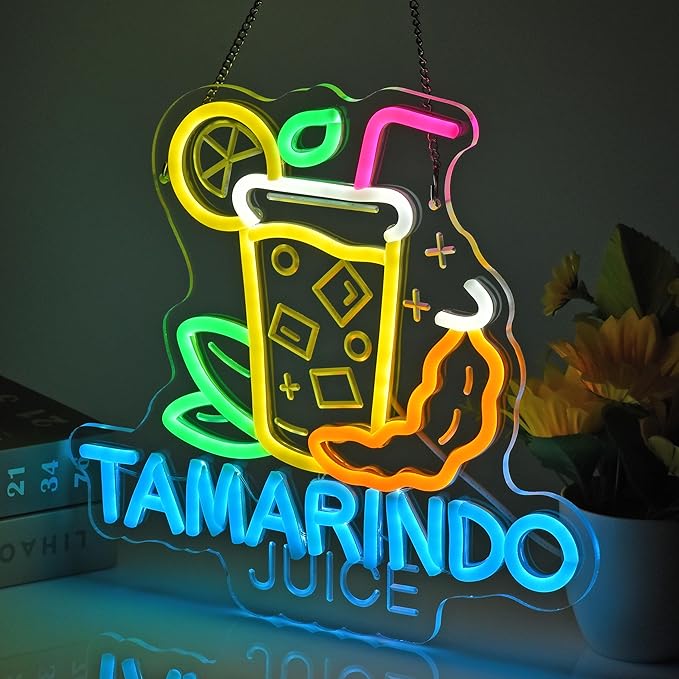 CNBEYOUNG Tamarindo Juice Neon Sign, Neon Lights Hanging Wall Art Decoration for Mexican Restaurant Shop Bar Cafe Kitchen Party Home Decor, USB Powered Ultra Bright Dimmable,12.83x 11.8inches