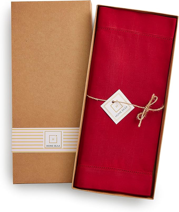 Red Table Runner 72 Inch – Cotton Linen Hemstitch Farmhouse Table Runner 14x72 – Washable Fabric for Dining, Fall, Halloween, Thanksgiving, Spring, Summer, Wedding, Everyday Décor – Serena