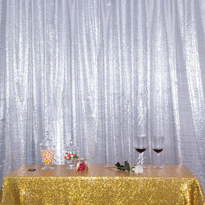 SquarePie Sequin Backdrop Curtain Not See Through Background for Wedding Party 7FT x 7FT Silver